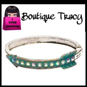 Boho Turquoise & Crystal Arrow Bangle Bracelet